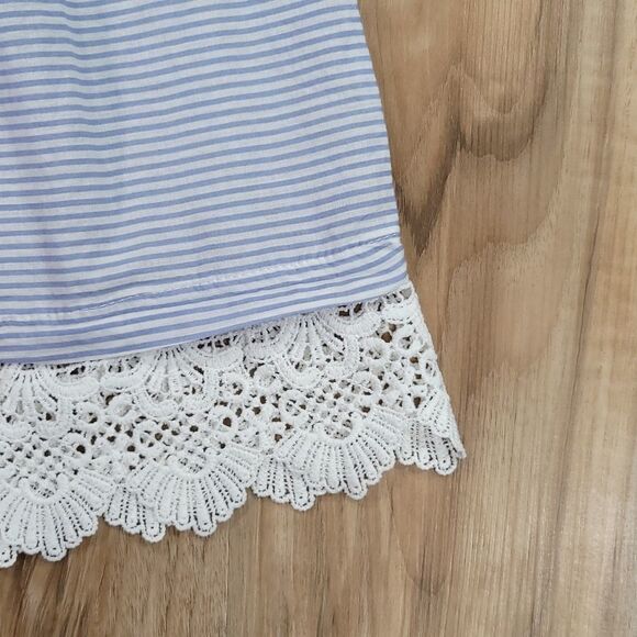 🔹️Montan Paris Blue & White Striped Cropped Off Shoulder Top Small - Picture 5 of 6